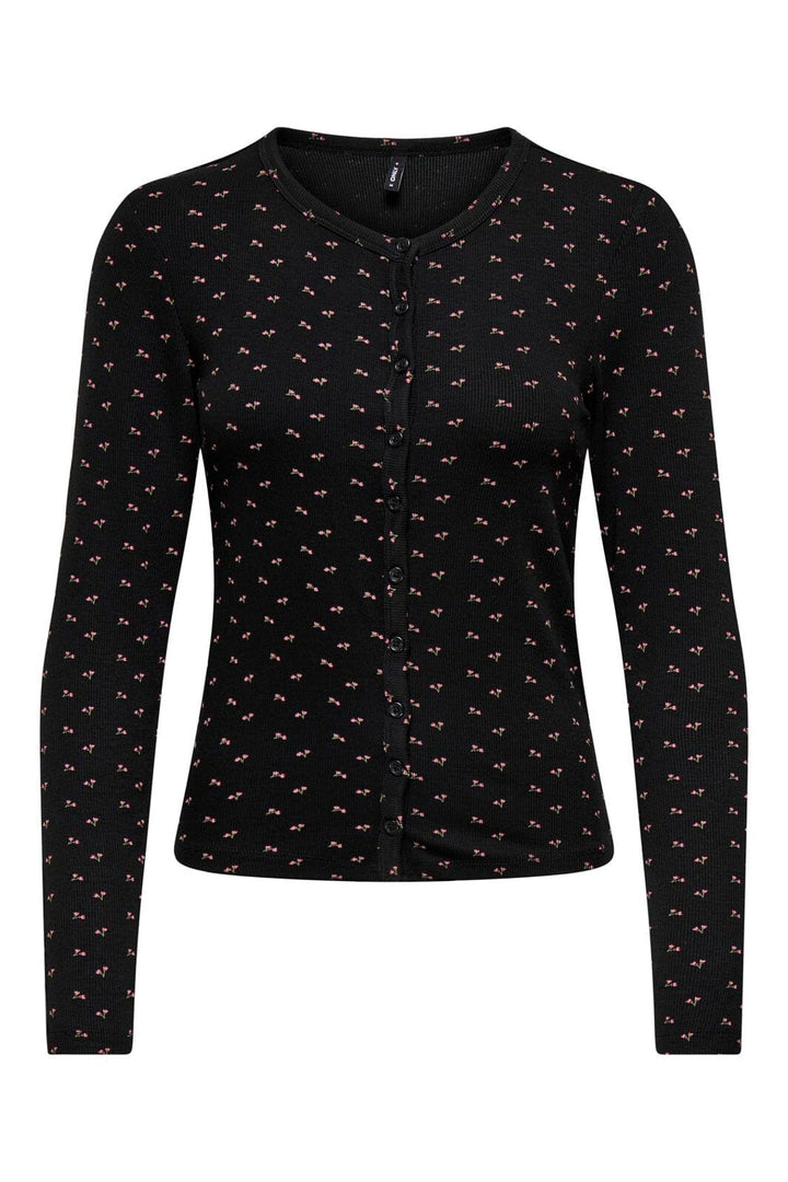 Only - Onlnora L/S Cardigan - 4977937 Black Little Flower Wild Orchid
