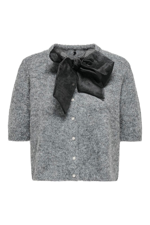 Only - Onlolivia Life Ss Bow Cardigan Knt - 4976297 Dark Grey Melange Black