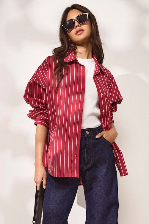 Only - Onloregon Nano Ls Shirt - 5116351 Deep Claret White Skjorter 