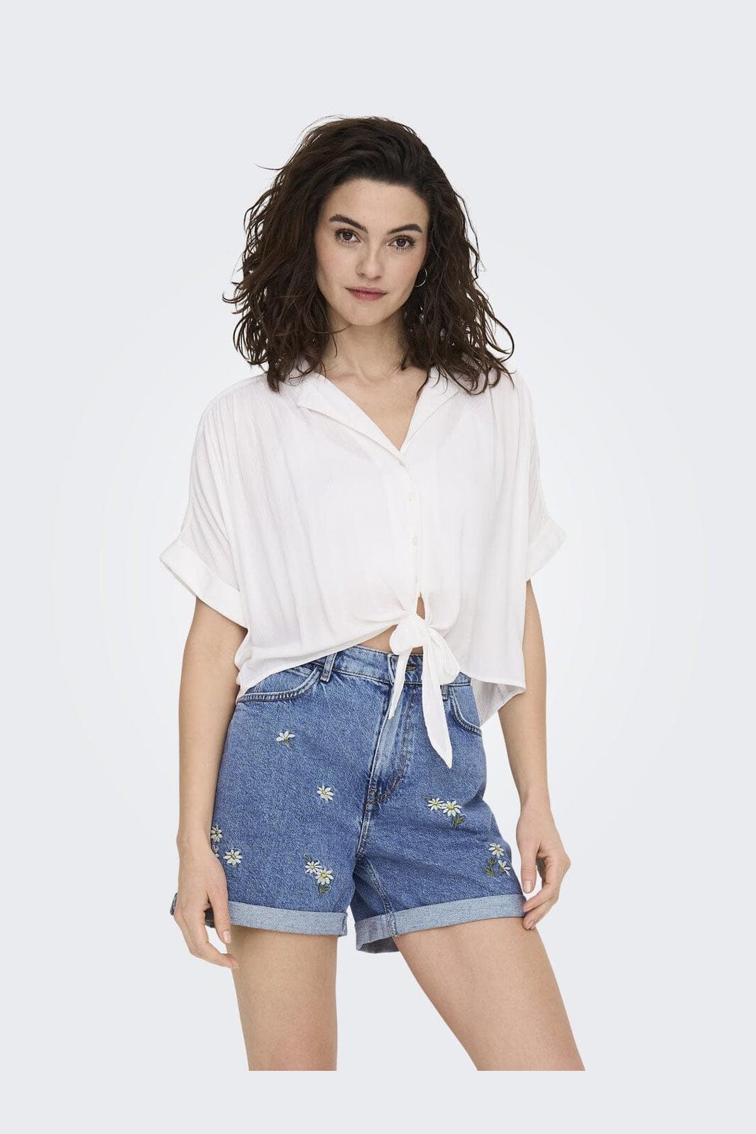 Only - Onlpaula Life S/S Tie Shirt - 4276984 White