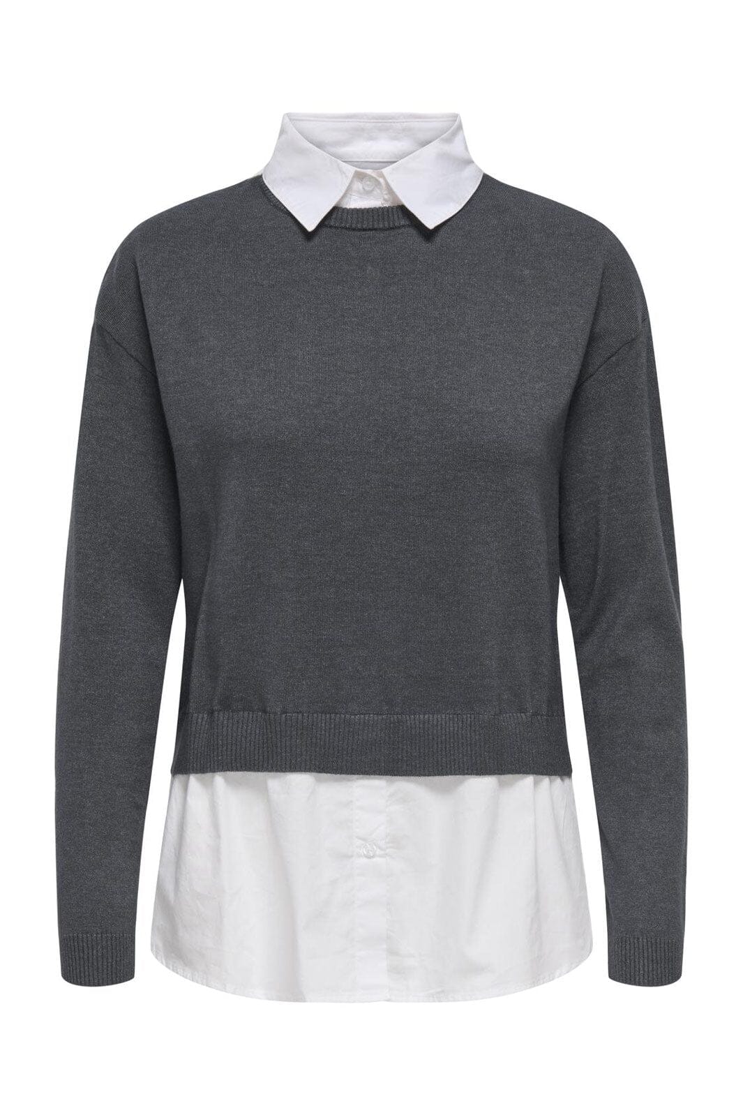 Only - Onlpayson Ls Mix Pullover Knt - 4894557 Dark Grey Melange Cloud Dancer Woven