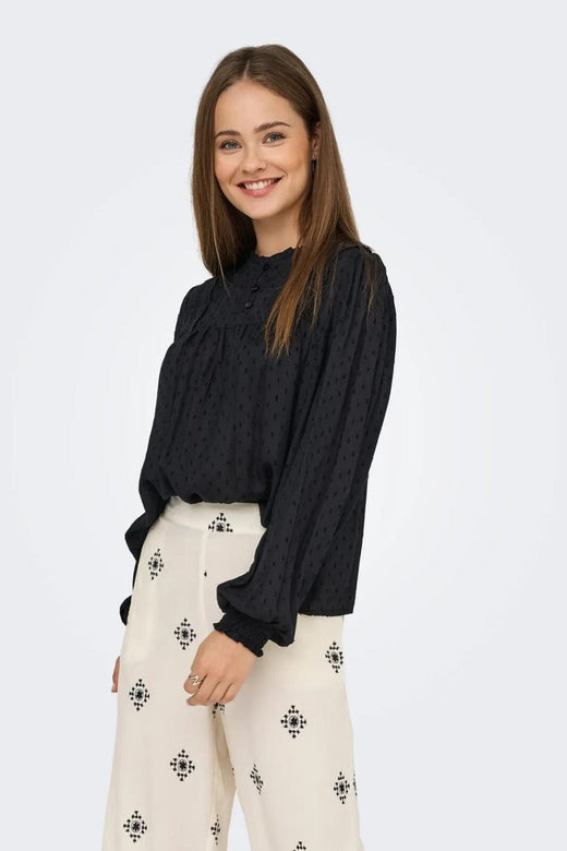 Only - Onlpelia Life Ls Dobby Top - 4861794 Black Toppe 