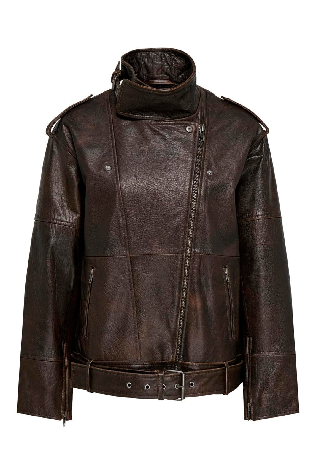 Only - Onlpetra Real Leather Biker - 5275663 Carafe Washed