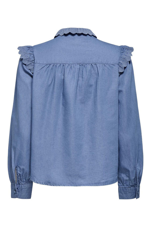 Only - Onlpiper L/S Emb Frill Shirt Qyt - 4902260 Medium Blue Denim