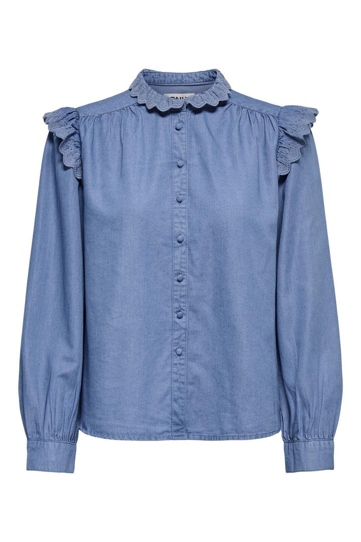 Only - Onlpiper L/S Emb Frill Shirt Qyt - 4902260 Medium Blue Denim