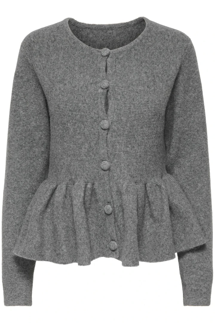 Only - Onlpiruet Ls Peplum Cardigan Knt - 4994972 Light Grey Melange Dtm Button Cardigans 