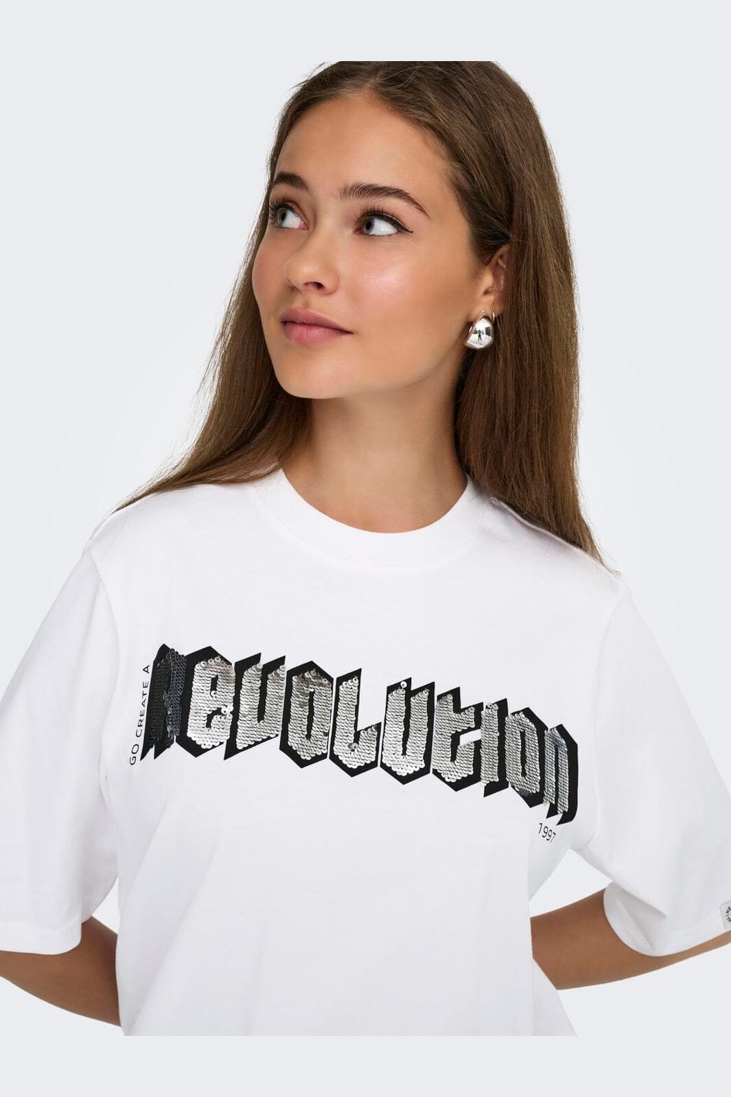 Only - Onlpuri Life S/S Top Box Pri - 4955265 Bright White Revolution + Label Puri Thunder