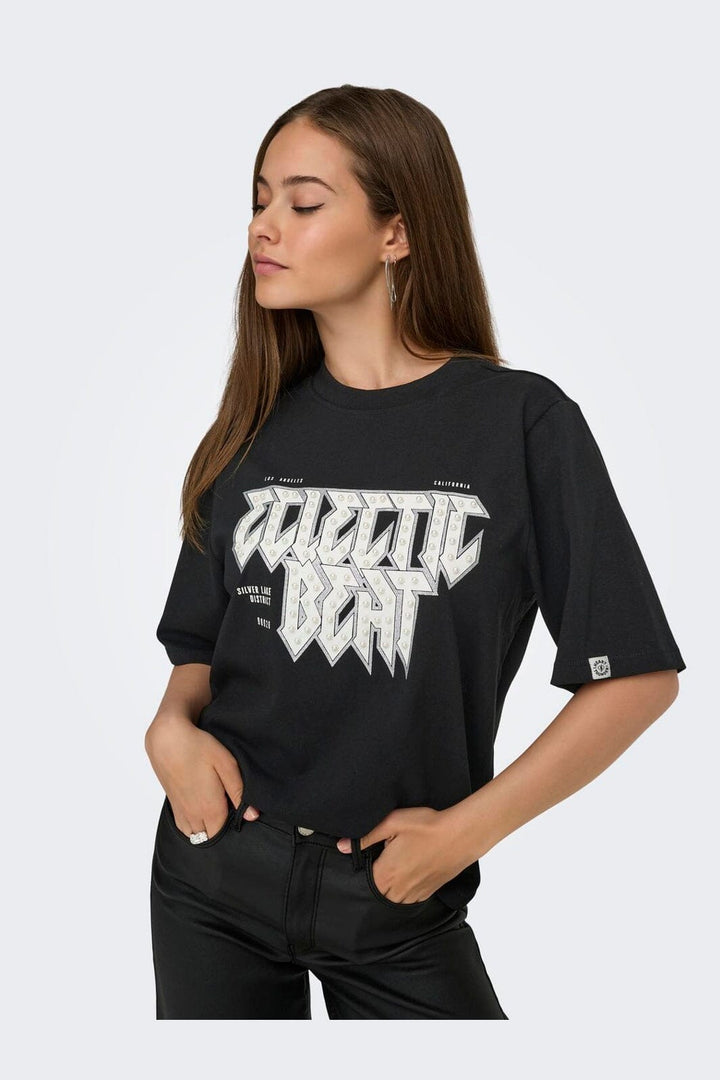 Only - Onlpuri Life S/S Top Box Pri - 4955266 Black Electric + Label Puri Thunder