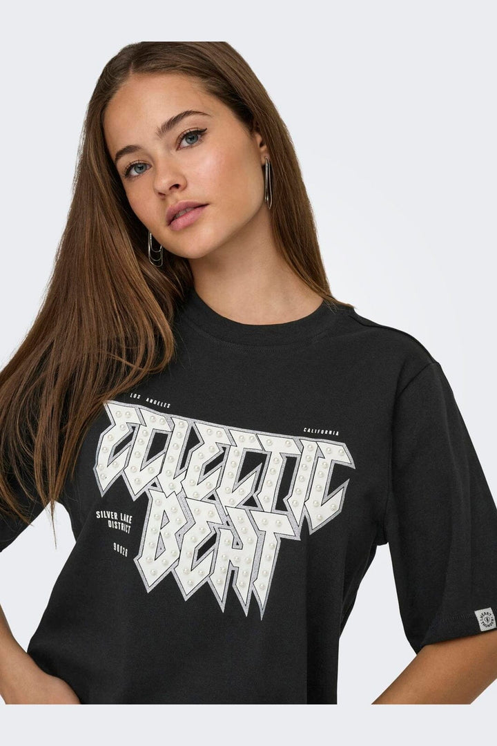 Only - Onlpuri Life S/S Top Box Pri - 4955266 Black Electric + Label Puri Thunder