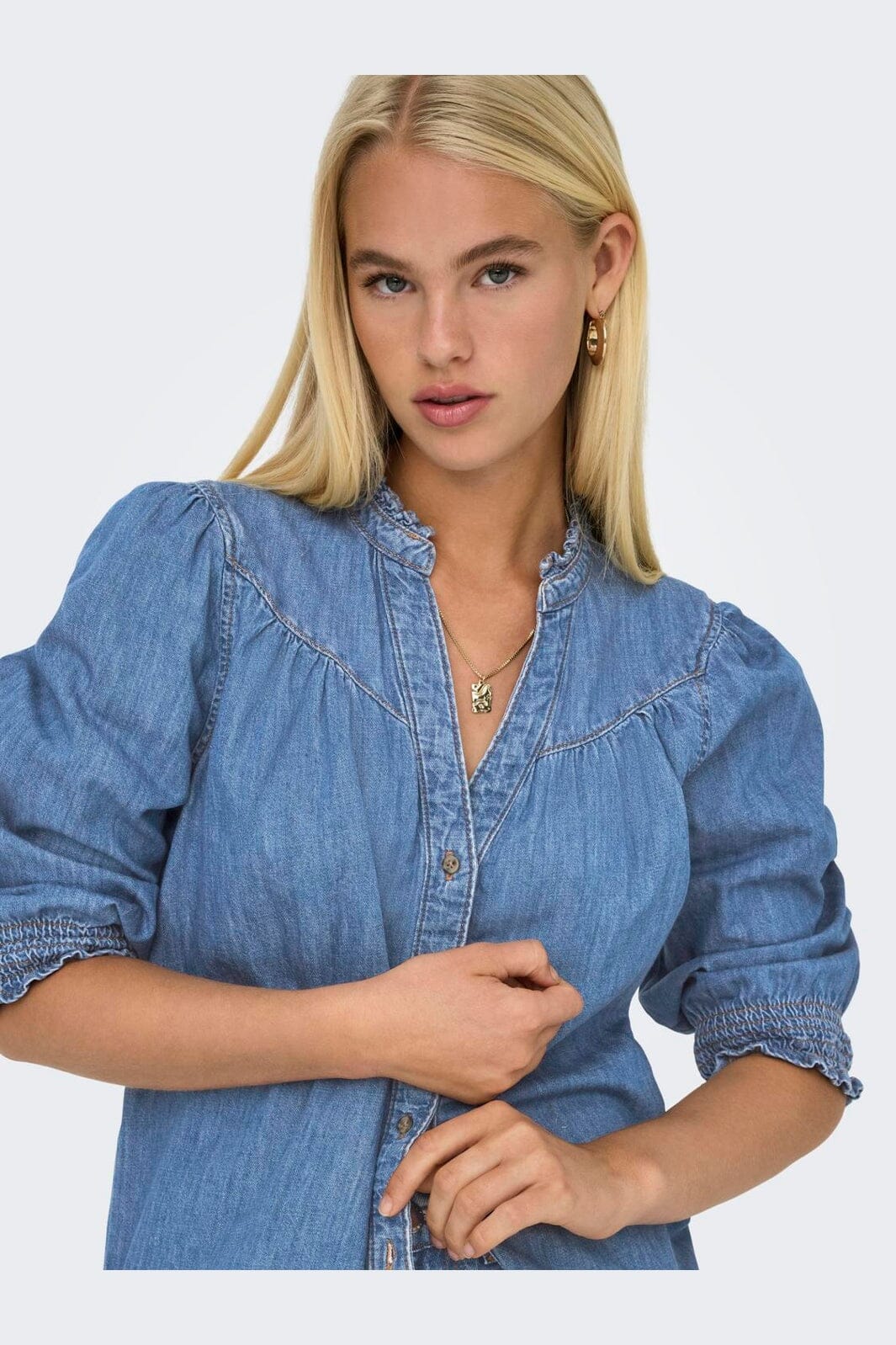 Only - Onlraya 3/4 Shirt Akm - 4850545 Medium Blue Denim