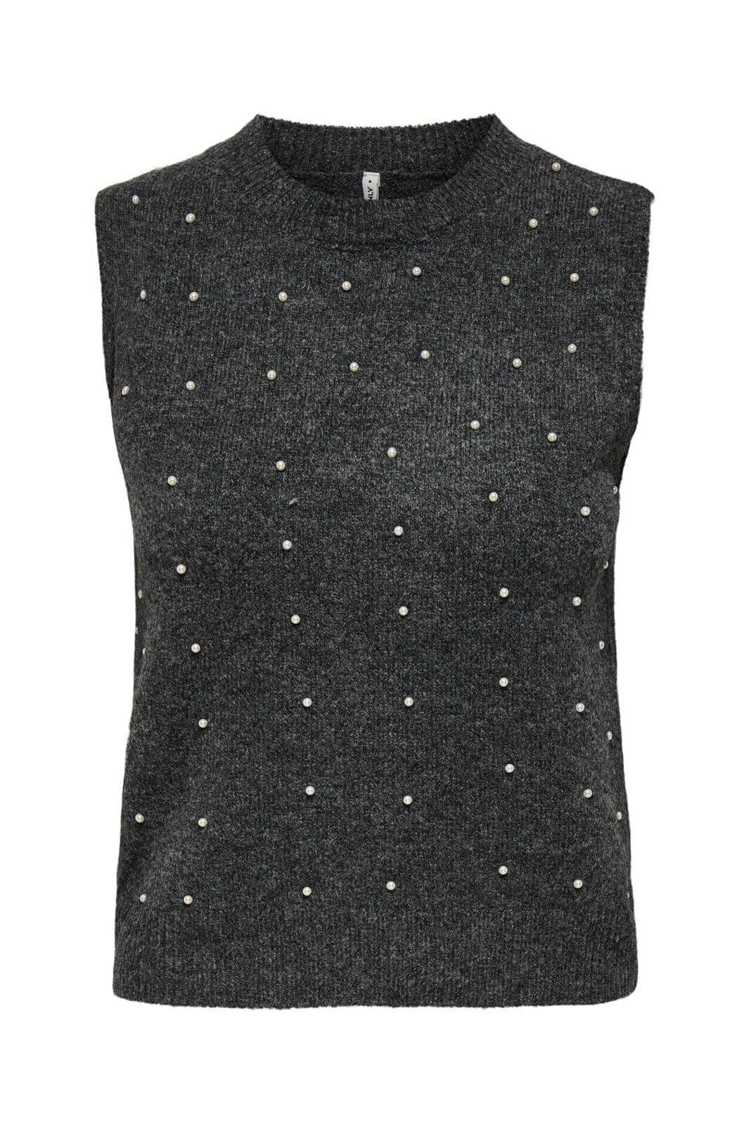 Only - Onlrenata Sl O-Neck Pearl Vest Knt - 4805610 Dark Grey Melange White Pearls