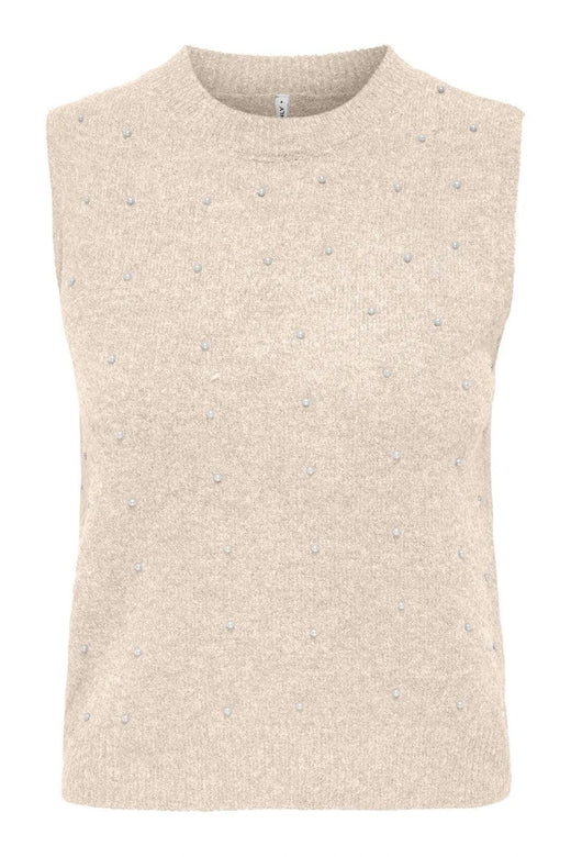 Only - Onlrenata Sl O-Neck Pearl Vest Knt - 4894522 Whitecap Gray White Pearls Strikbluser 