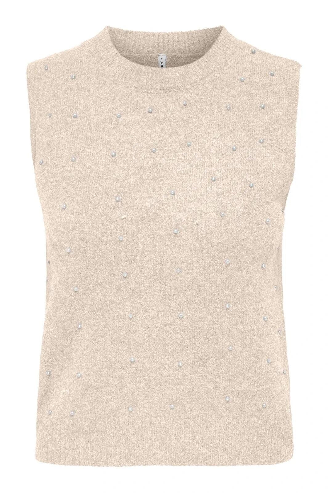 Only - Onlrenata Sl O-Neck Pearl Vest Knt - 4894522 Whitecap Gray White Pearls Strikbluser 