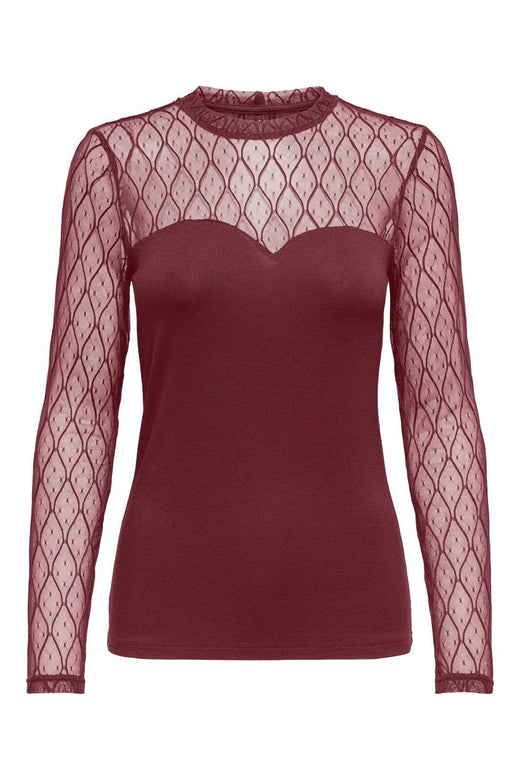 Only - Onlsalina L/S Lace Mix Top - 4928591 Cabernet
