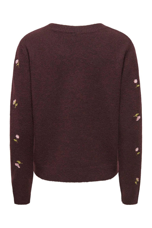 Only - Onlshine Ls Embroidery O-Neck Cc Knt - 5100611 Fudge Mel/Flower Body/Beech/Pale L/Birch