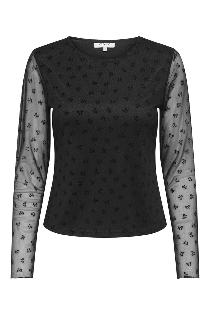 Only - Onlsiena Mesh Flock L/S Top - 4900373 Black W. Black Flock Bows