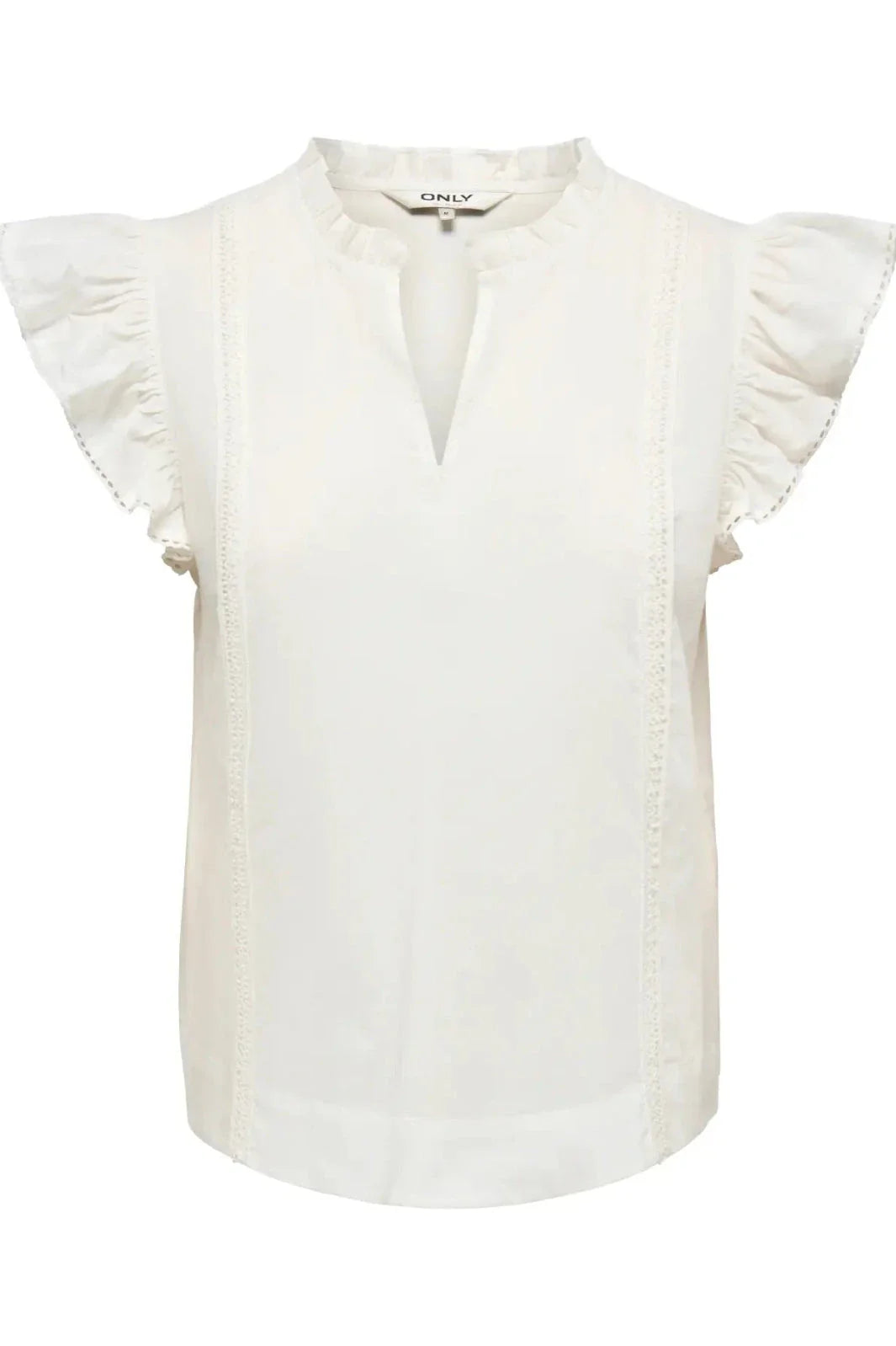 Only - Onltea-Idris S/L Frill Tape Top - 5014291 Cloud Dancer Toppe 