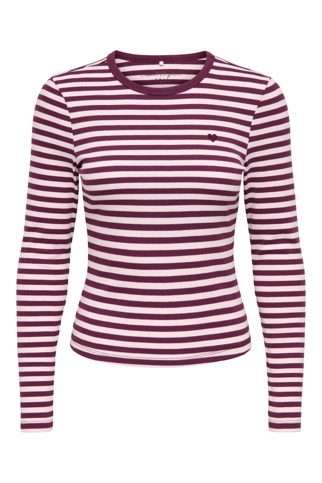 Only - Onlval L/S O-Neck Stripe Top - 5084119 Fig Pale Lilac (Mette) + Emb. Heart