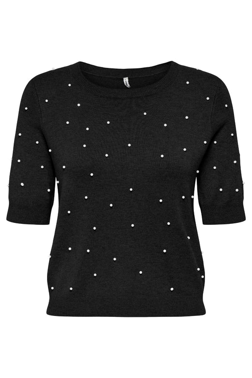Only - Onlvenice Life Ss Pearl O-Neck Knt - 4894634 Black White Pearls Toppe 
