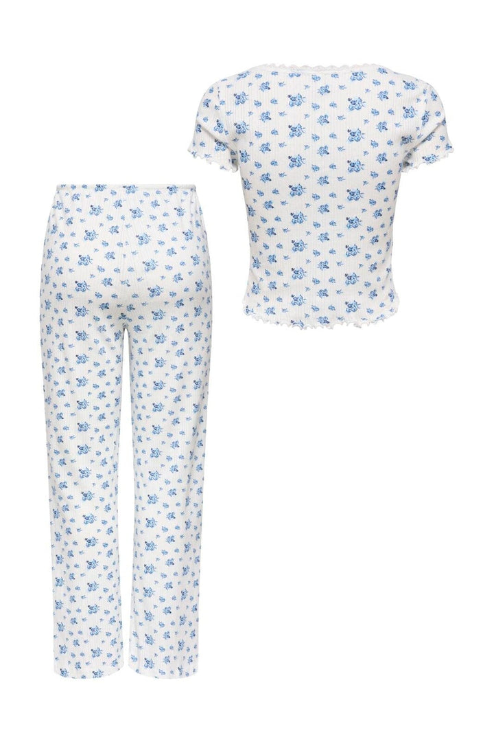 Only - Onlvips Ss Top And Pants - 5075745 Cloud Dancer Blue Flower