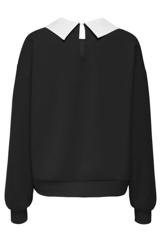 Only - Onlwillow L/S O-Neck Emb. Ub Swt - 4891810 Black Cloud Dancer Woven Sweatshirts 