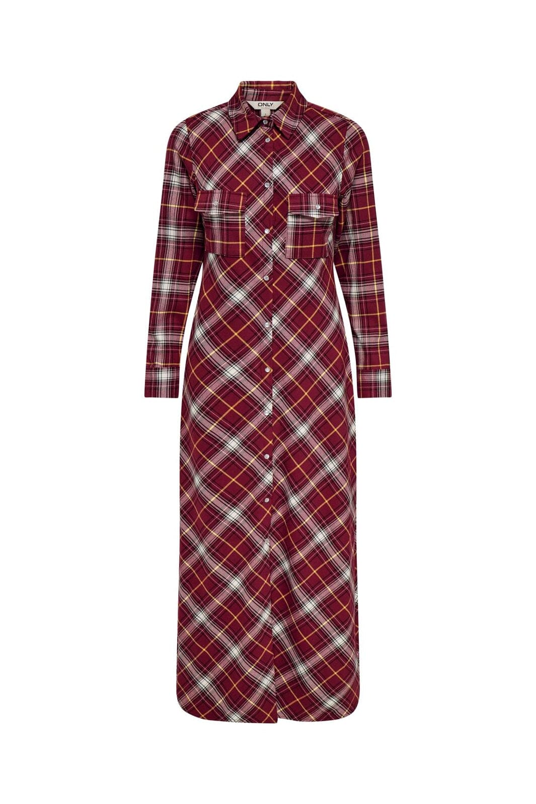 Only - Onlwren Check L/S Long Shirt Dress - 4970170 Syrah Checked Pulse