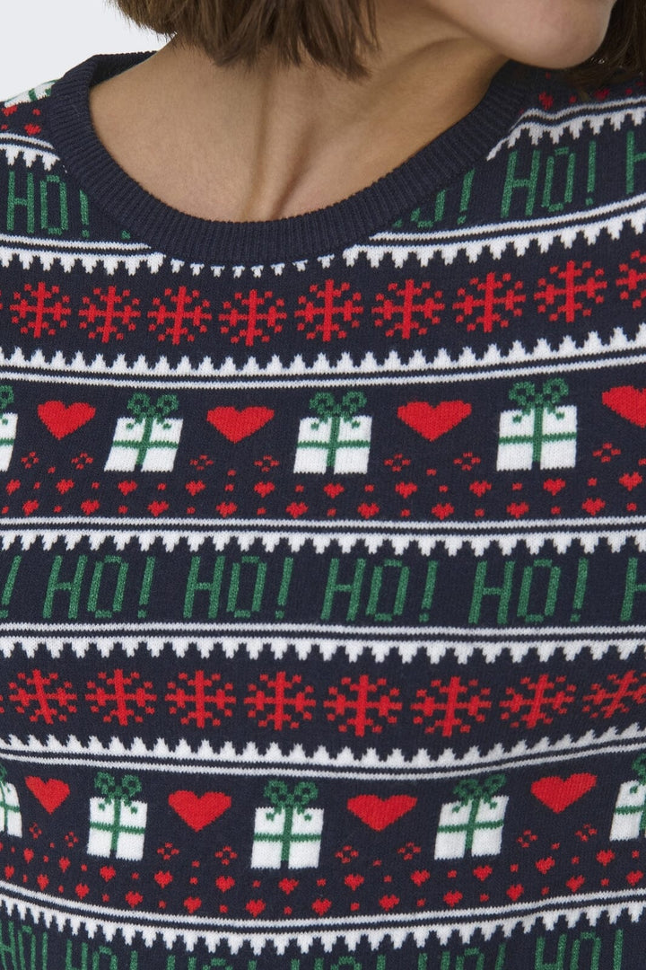 Only - Onlxmas Present Ls O-Neck Knt - 4631357 Night Sky Cloud D/High Risk Red/Green Jacket
