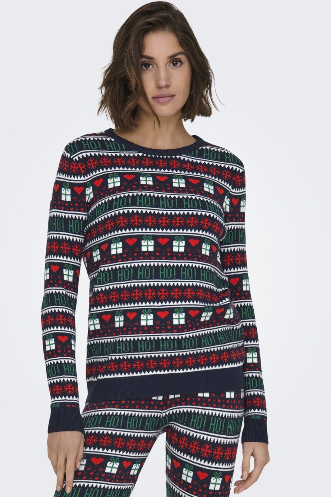 Only - Onlxmas Present Ls O-Neck Knt - 4631357 Night Sky Cloud D/High Risk Red/Green Jacket