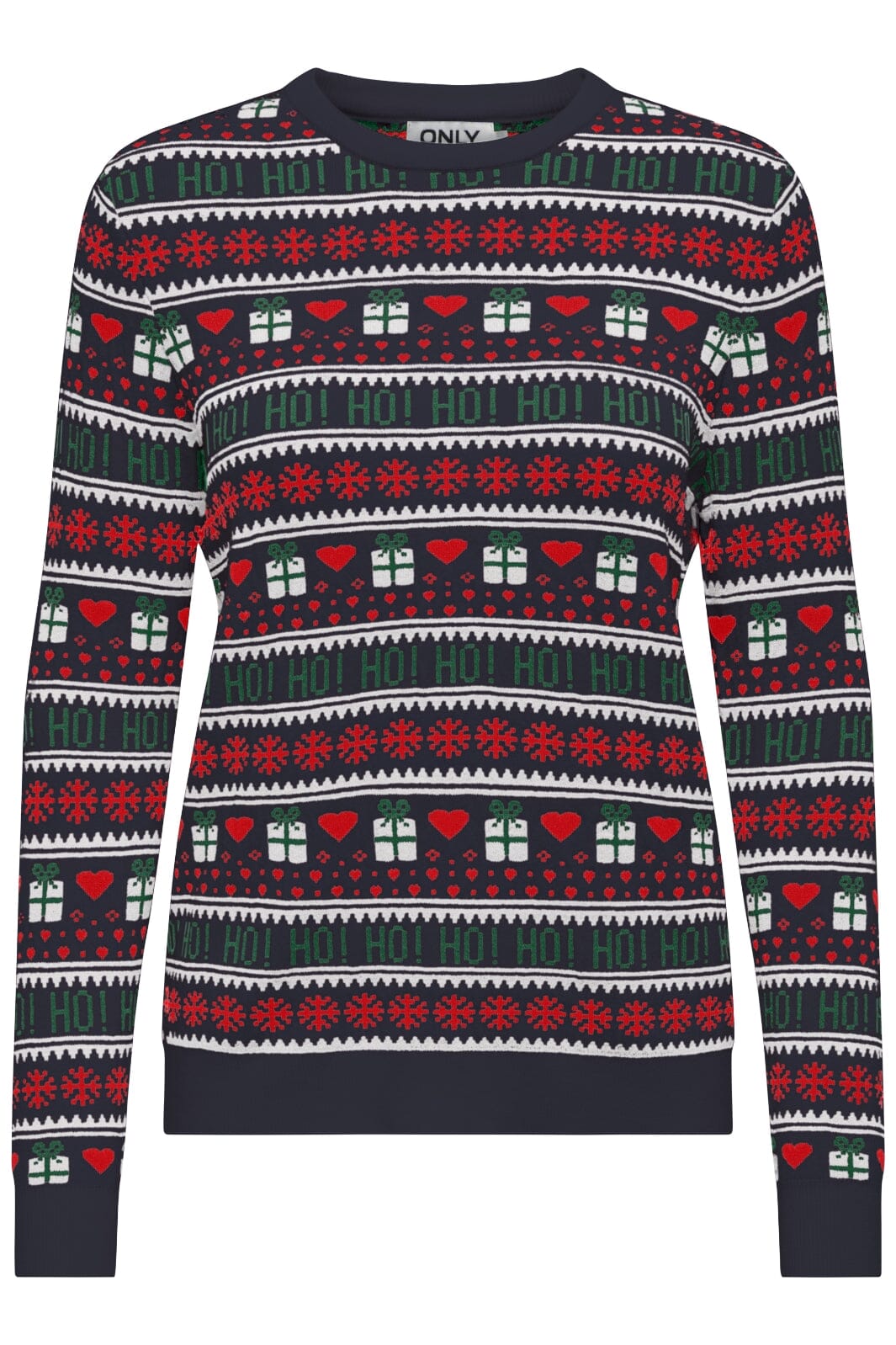 Only - Onlxmas Present Ls O-Neck Knt - 4631357 Night Sky Cloud D/High Risk Red/Green Jacket
