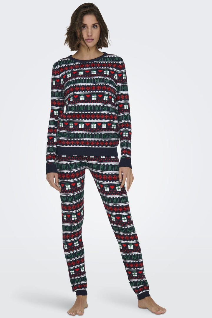 Only - Onlxmas Present Ls O-Neck Knt - 4631357 Night Sky Cloud D/High Risk Red/Green Jacket