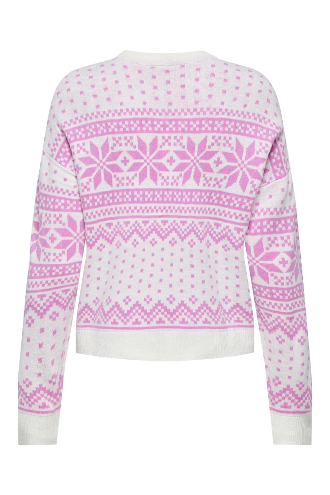 Only - Onlxmas Threea Pullover Knt - 4857771 Cloud Dancer W. Fuchsia Pink