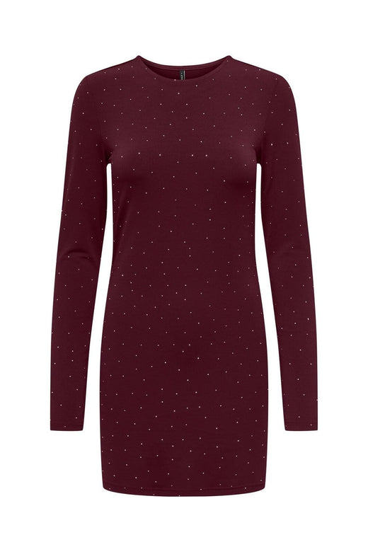 Only - Onlzita L/S O-Neck Short Dress Bf - 4929052 Cabernet Silver Rhinestones