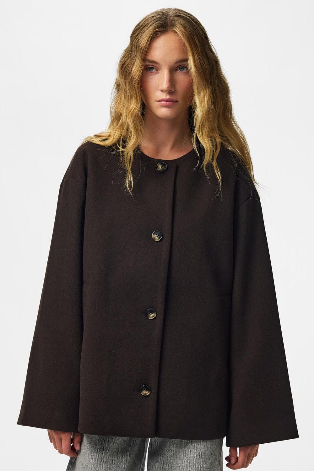 Pieces - Pcagnes Short Jacket W. Scarf - 5162958 Ganache Jakker 