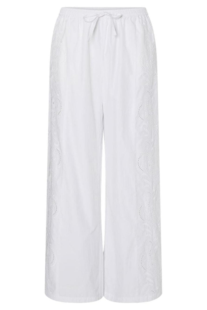 Pieces - Pcalba Wide Emb Pant - 4861911 Bright White Bukser 