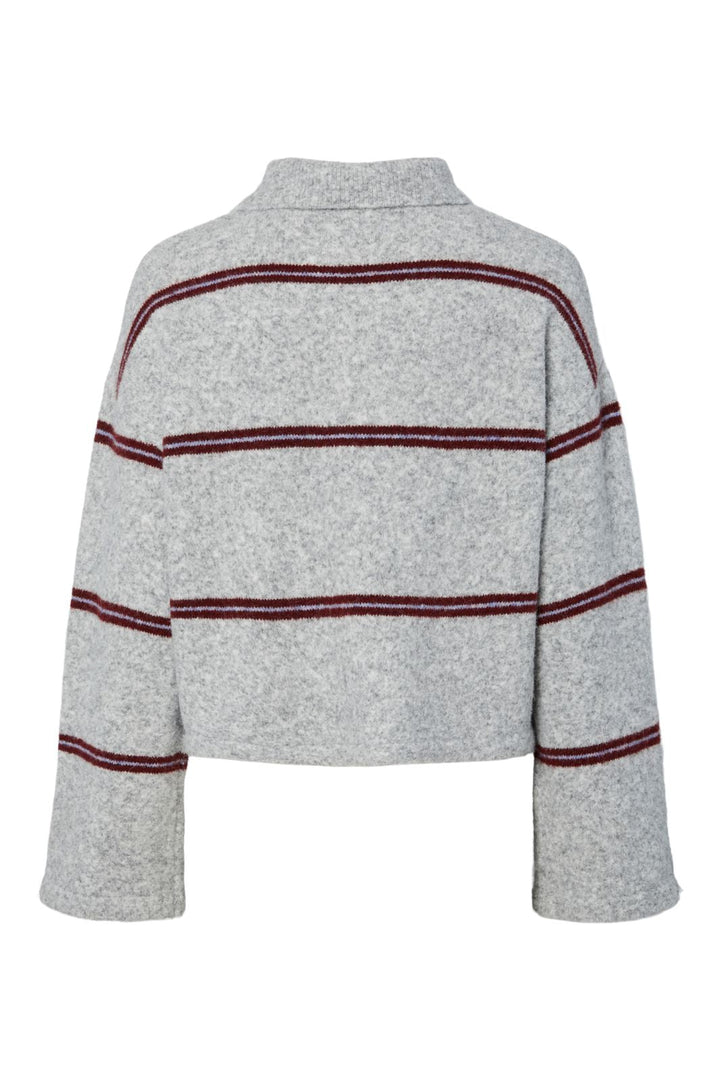 Pieces - Pcalima Ls Zip Polo Knit - 4956417 Light Grey Melange Port Royale