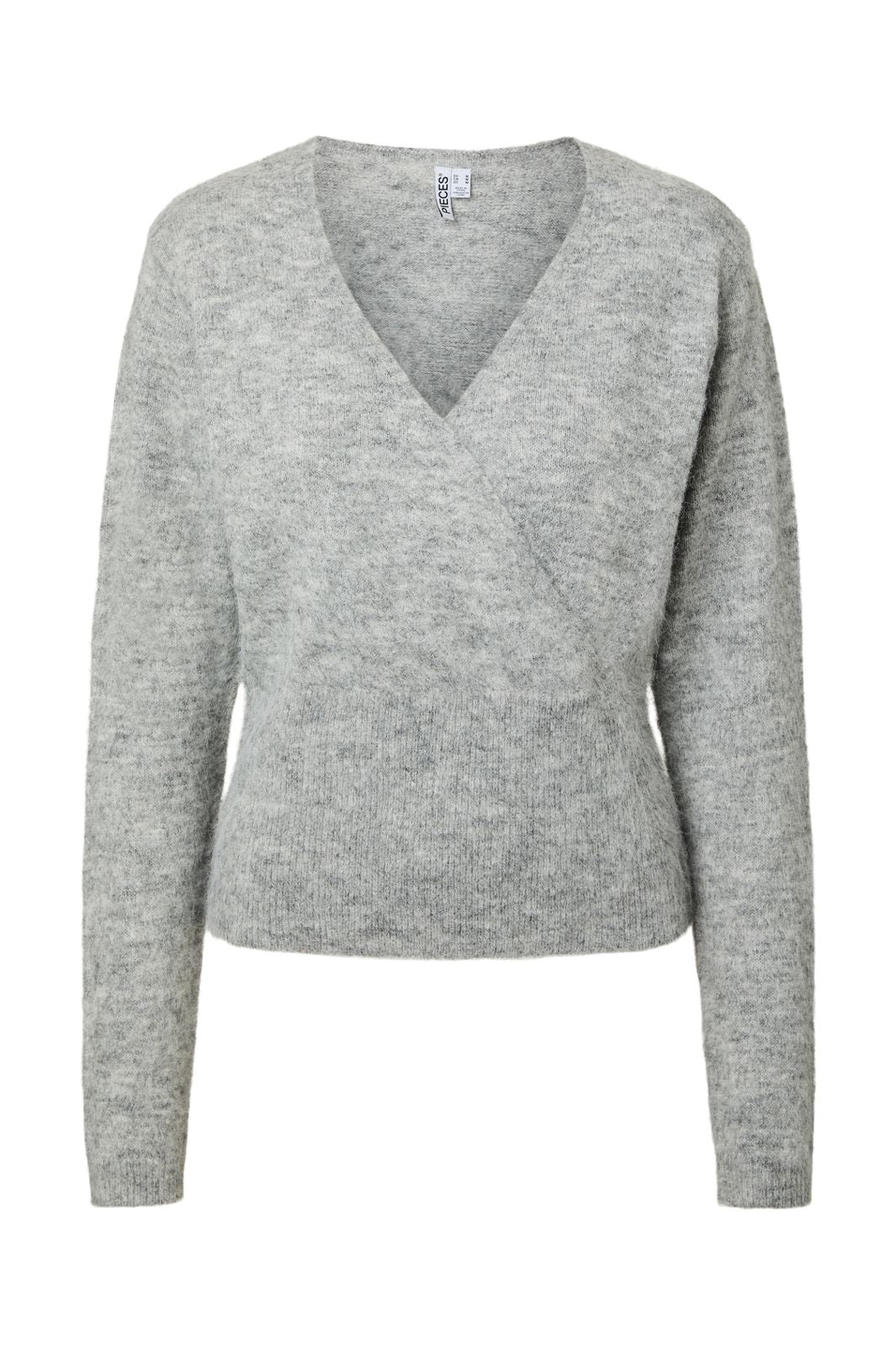 Pieces - Pcallie Ls V-Neck Wrap Knit Mwa - 5144350 Light Grey Melange