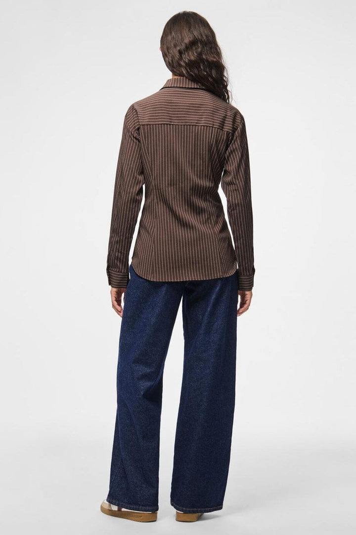 Pieces - Pcanja Ls Fitted Shirt - 5078695 Delicioso Pinstripe