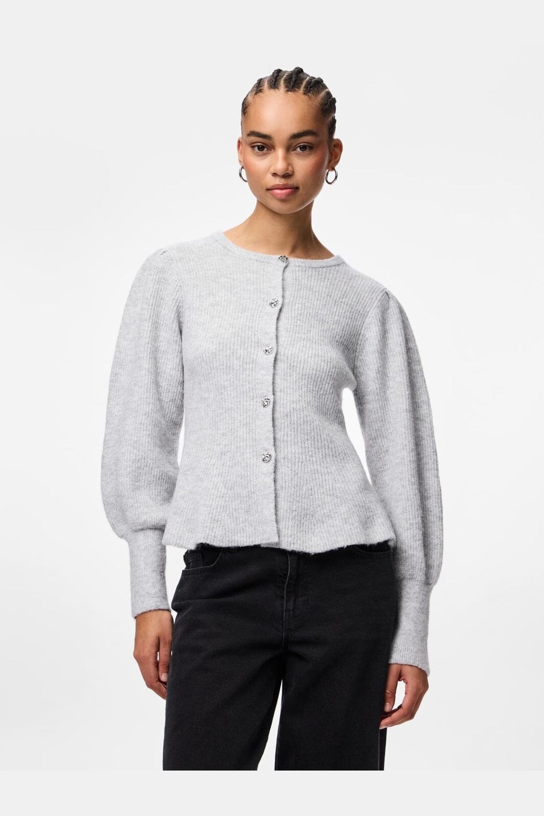 Pieces - Pcannie Ls Knit Cardigan - 5077824 Light Grey Melange Silver Button