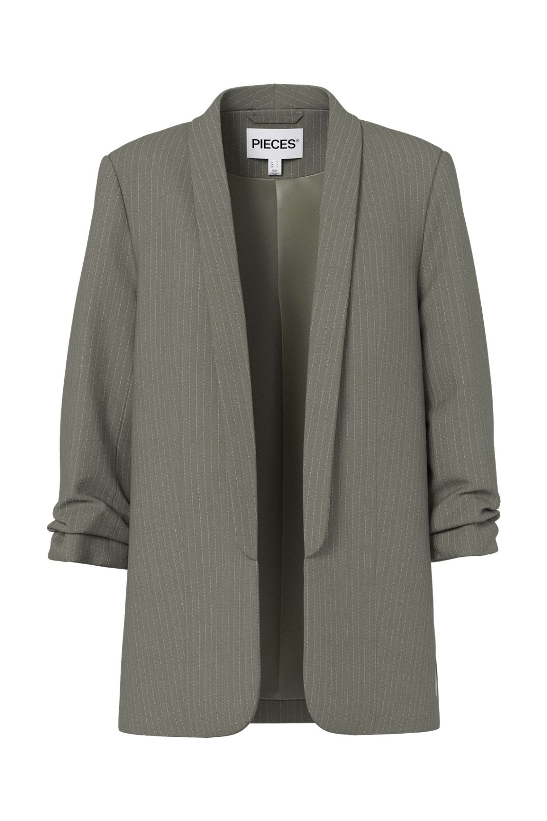 Pieces - Pcbosella 3/4 Pinstripe Blazer - 4899433 Deep Lichen Green Cloud Dancer Pinstripe