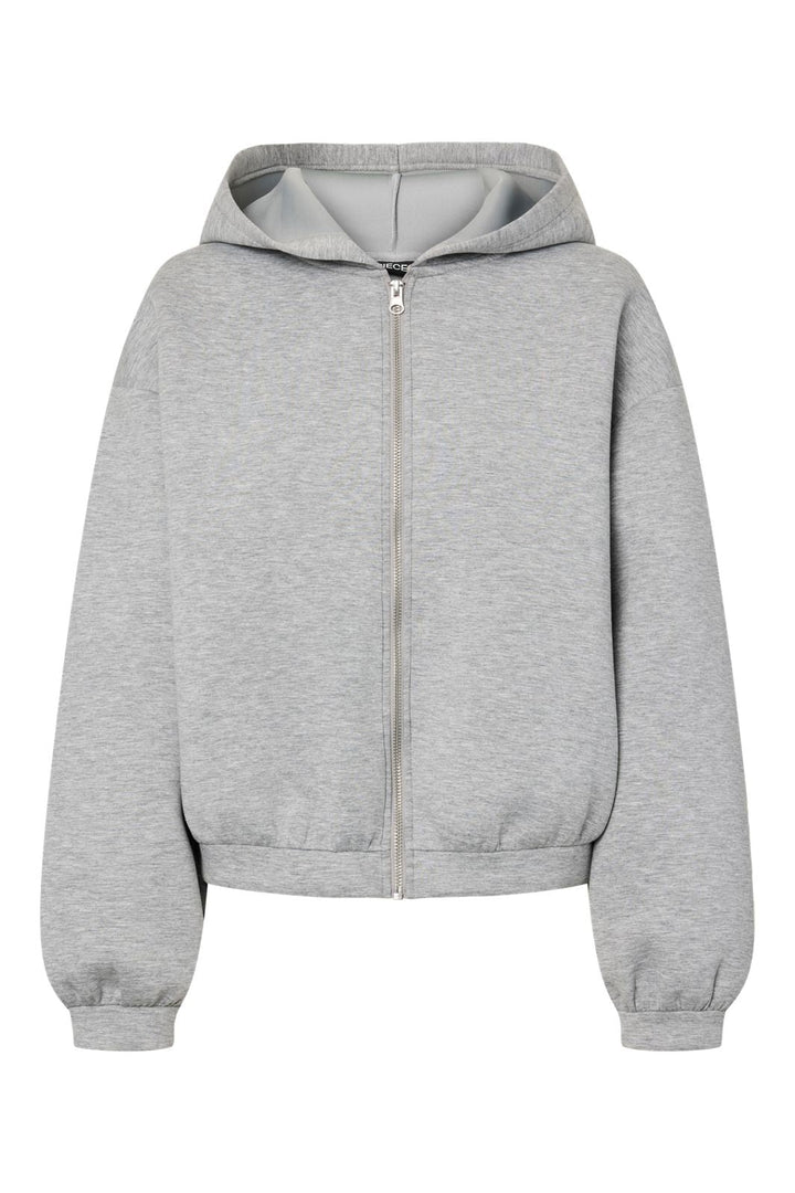 Pieces - Pcbucuba Ls Zipper Scuba Hoodie Act - 4938638 Light Grey Melange