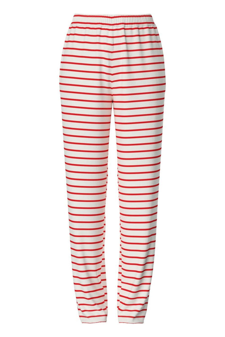 Pieces - Pcchilli Straight Stripe Pants - 4701514 Cloud Dancer Poppy Red