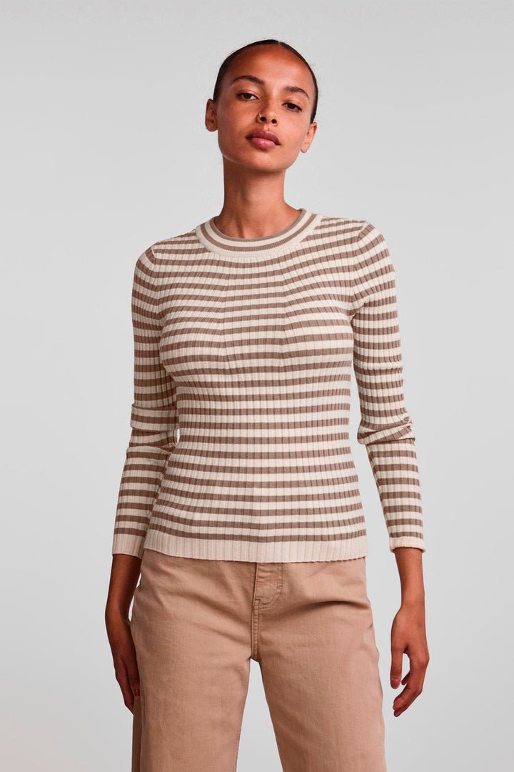 Pieces - Pccrista Ls O Neck Knit Noos Bc - Fossil/With Brich