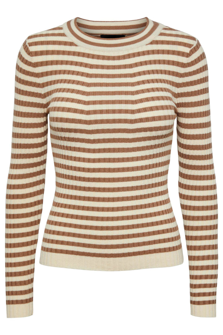 Pieces - Pccrista Ls O Neck Knit Noos Bc - Fossil/With Brich