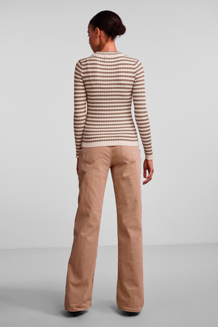 Pieces - Pccrista Ls O Neck Knit Noos Bc - Fossil/With Brich