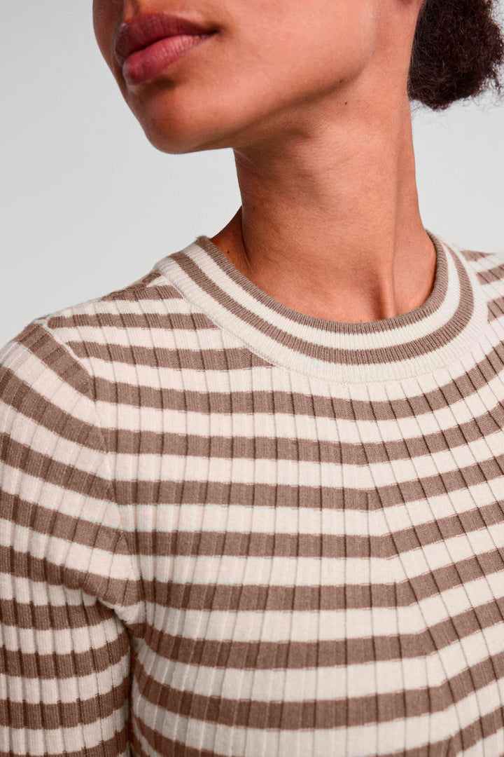 Pieces - Pccrista Ls O Neck Knit Noos Bc - Fossil/With Brich
