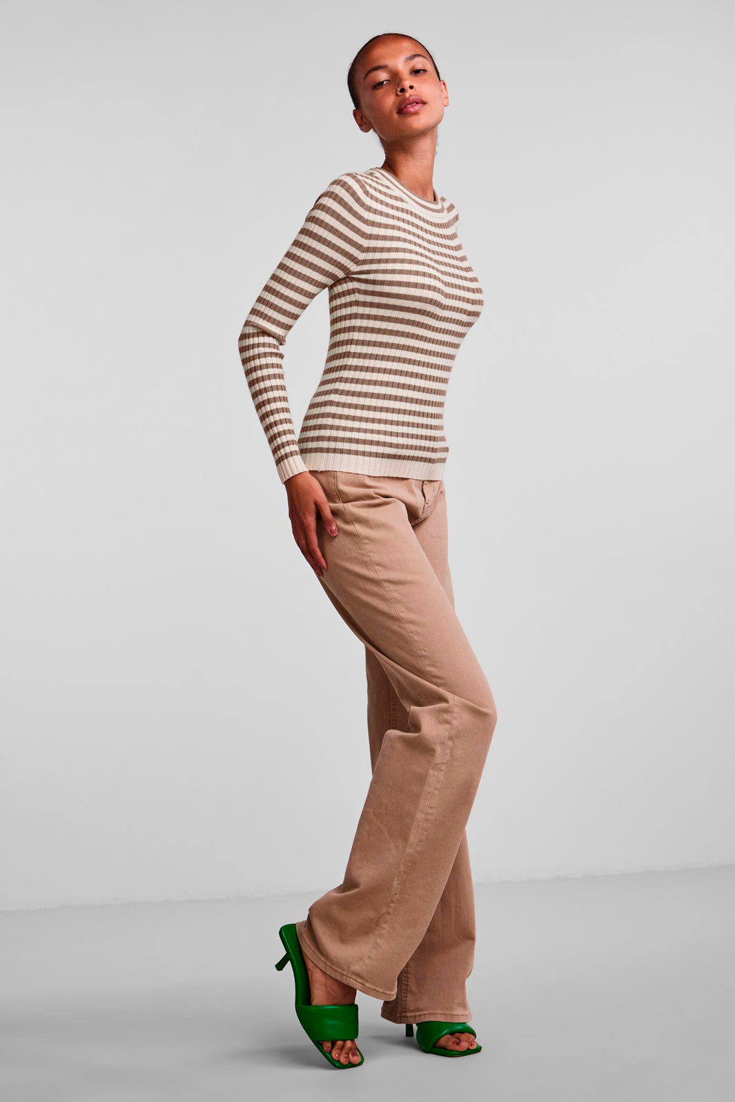 Pieces - Pccrista Ls O Neck Knit Noos Bc - Fossil/With Brich