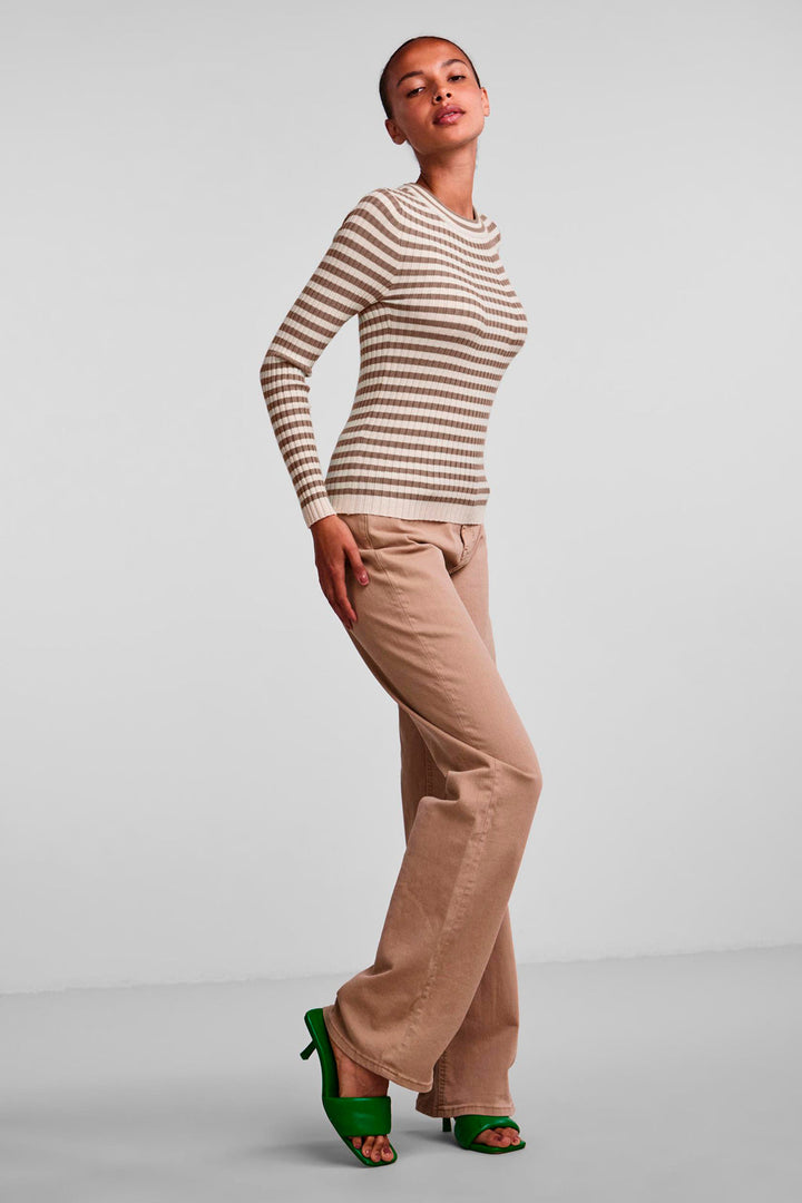 Pieces - Pccrista Ls O Neck Knit Noos Bc - Fossil/With Brich