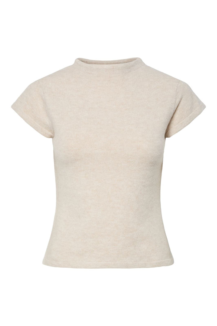 Pieces - Pcfamilla Ss Mock Neck Knit Top Fsy - 4861089 Silver Gray Melange