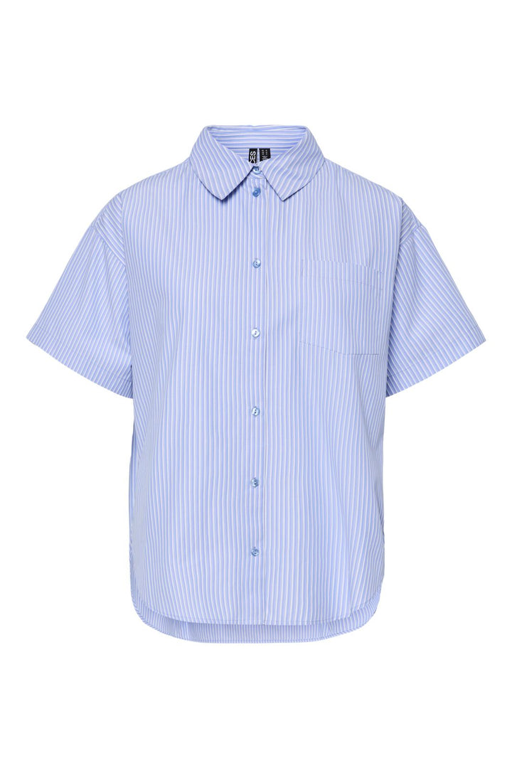 Pieces - Pcfemme Ss Loose Shirt - 4866443 Cornflower Blue Cloud Dancer