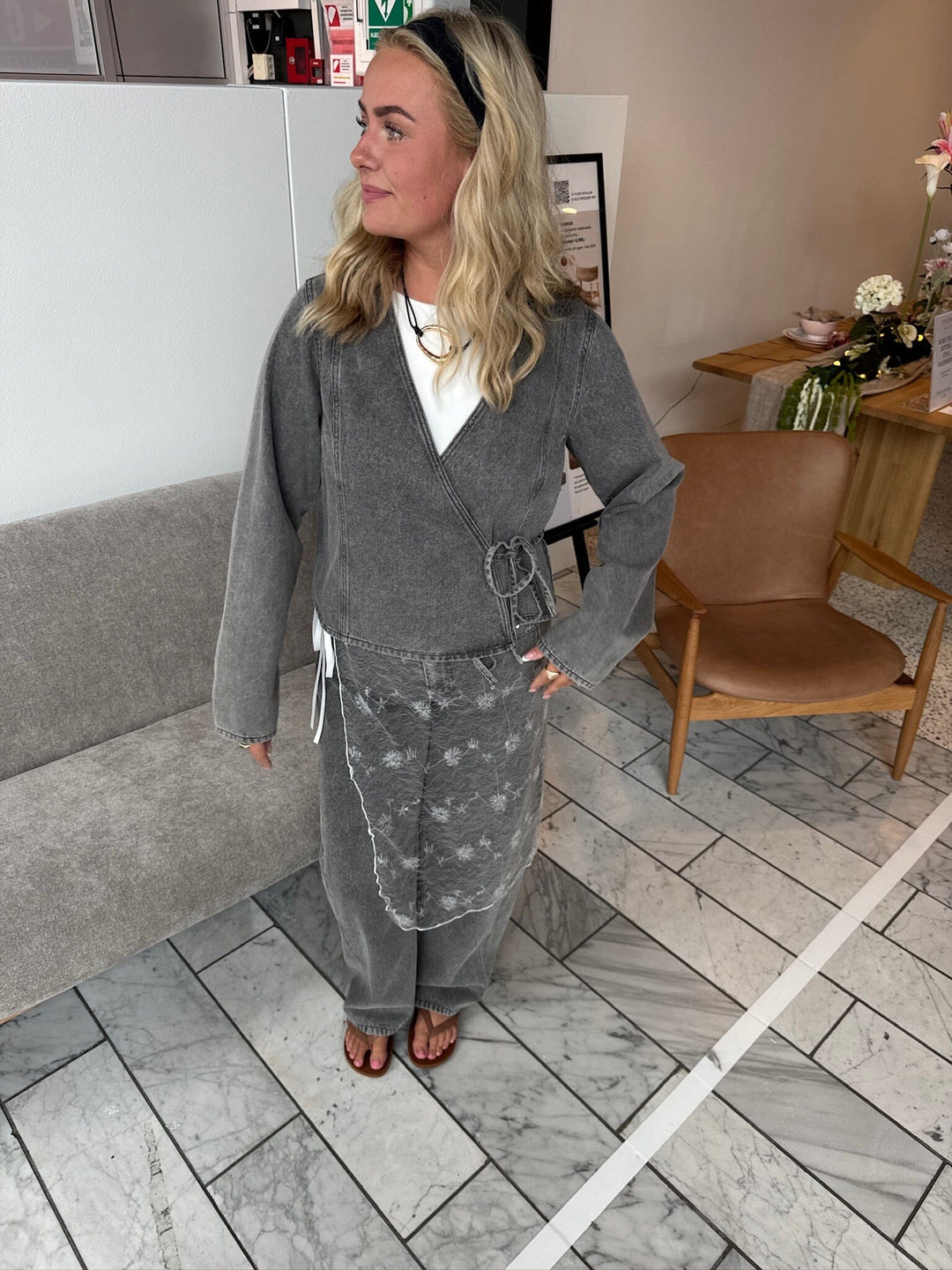 Pieces - Pcfenna Ls Denim Wrap Shirt Fsy - 4986827 Grey Denim Skjorter 